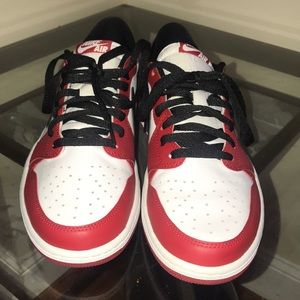 Red/black/white Nike Air Jordan Ones Low